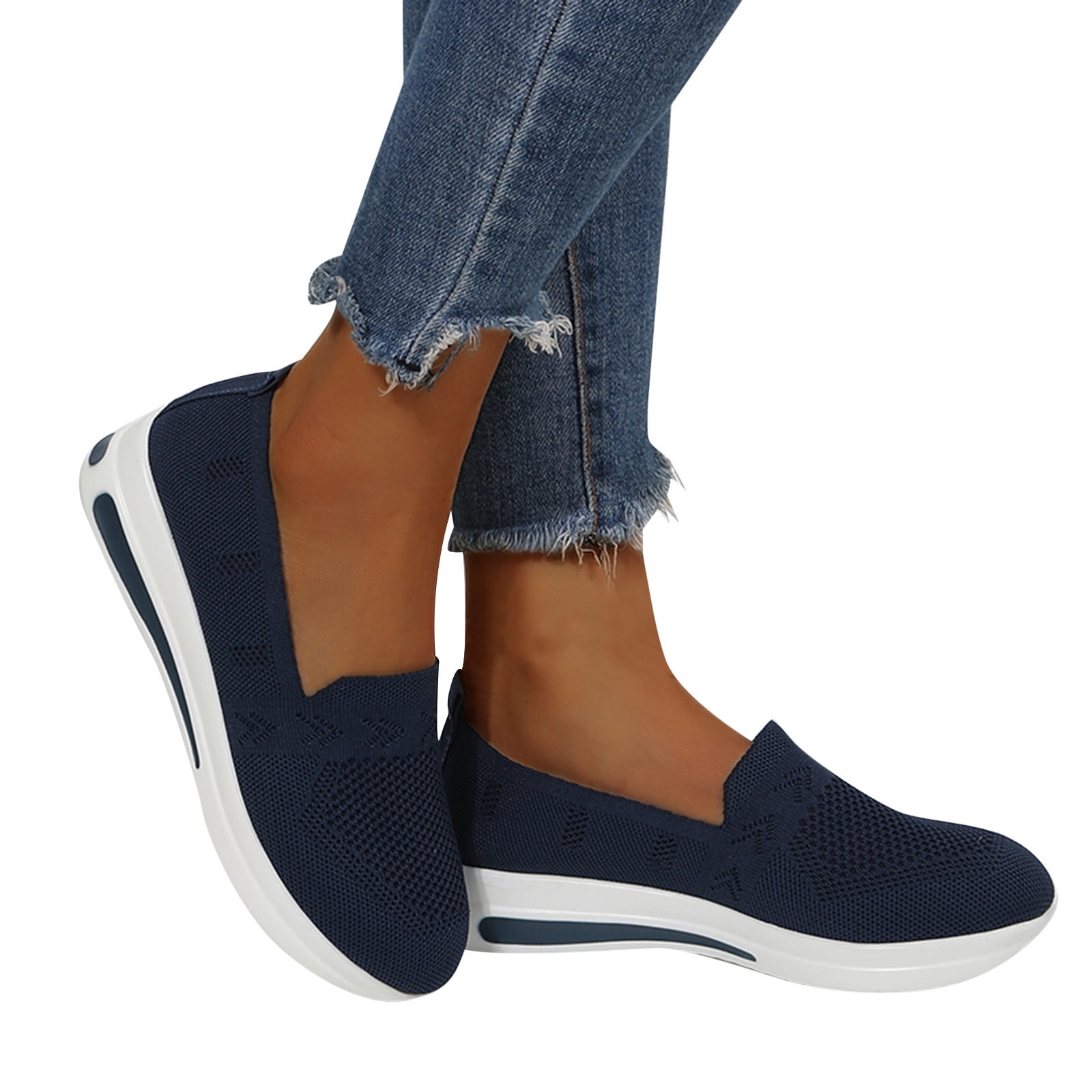 Dakaela Women's Orthopedic Walking Shoes Summer Mesh Wedge Sneakers Air Cushion Casual Loafers Navy 6