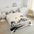 thumbnail image 3 of Japanese Style Comforter Set Queen Traditional Ink Painting Bedding Set, Country Mountain Tree Bedding Comforter Sets Exotic Oriental Style Duvet Sets, Black Beige Quilted Comforter 3pcs, 3 of 6