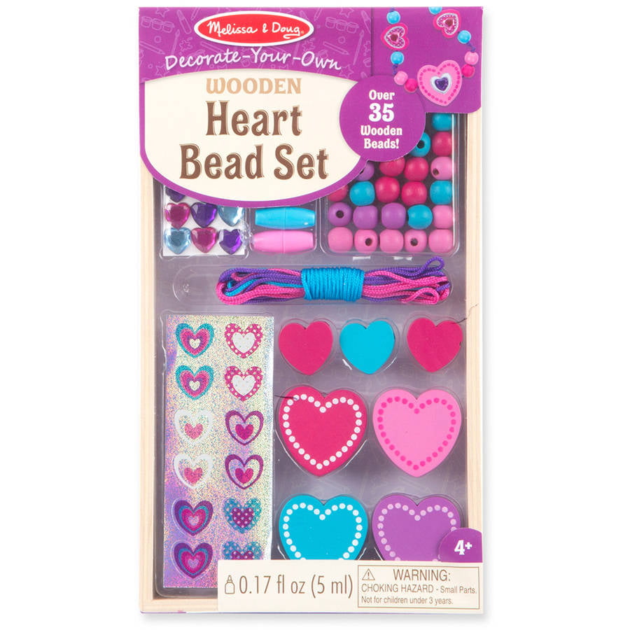 Melissa & Doug Decorate-Your-Own Wooden Heart Bead Set and Jewelry-Making Kit 