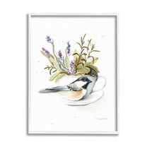 Stupell Industries Bird & Floral Teacup Animals & Insects Painting White Framed Art Print Wall Art, 11 x 14