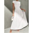 thumbnail image 3 of White Elegant Minimalist Daily Wear High Neck Short Sleeve A-Line Maxi Dress, 3 of 8
