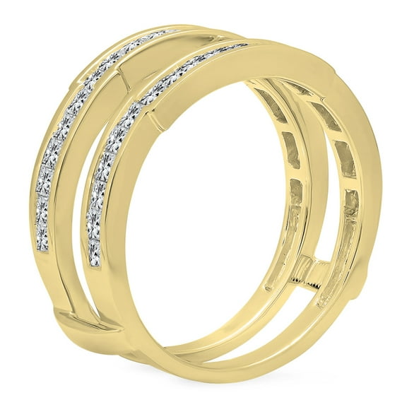Dazzlingrock Collection 1.15 Carat (ctw) 14K Princess White Diamond Wedding Enhancer Double Ring 1 1/4 CT, Yellow Gold, Size 4.5