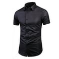 thumbnail image 2 of Iugvhana Dress Shirt for Men Big & Tall Short Sleeve Button Down Shirts Slim Fit Casual Business Work Office Formal Shirts Black XXXL, 2 of 6