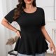 thumbnail image 4 of Camisas de Manga Corta para las Mujeres Color Sólido Hueco Empalme Cuello Redondo Blusas, Moda Casual Top de Verano, 4 of 7