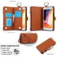 thumbnail image 2 of Crossbody Wallet Case for iPhone 7 / iPhone 8 / iPhone SE 2022 & 2020 RFID Blocking Card Slots, PU Leather Magnetic Snap Wristband Strap Zipper Pocket Phone Case with Stand Secure Ring Buckle, Brown, 2 of 7
