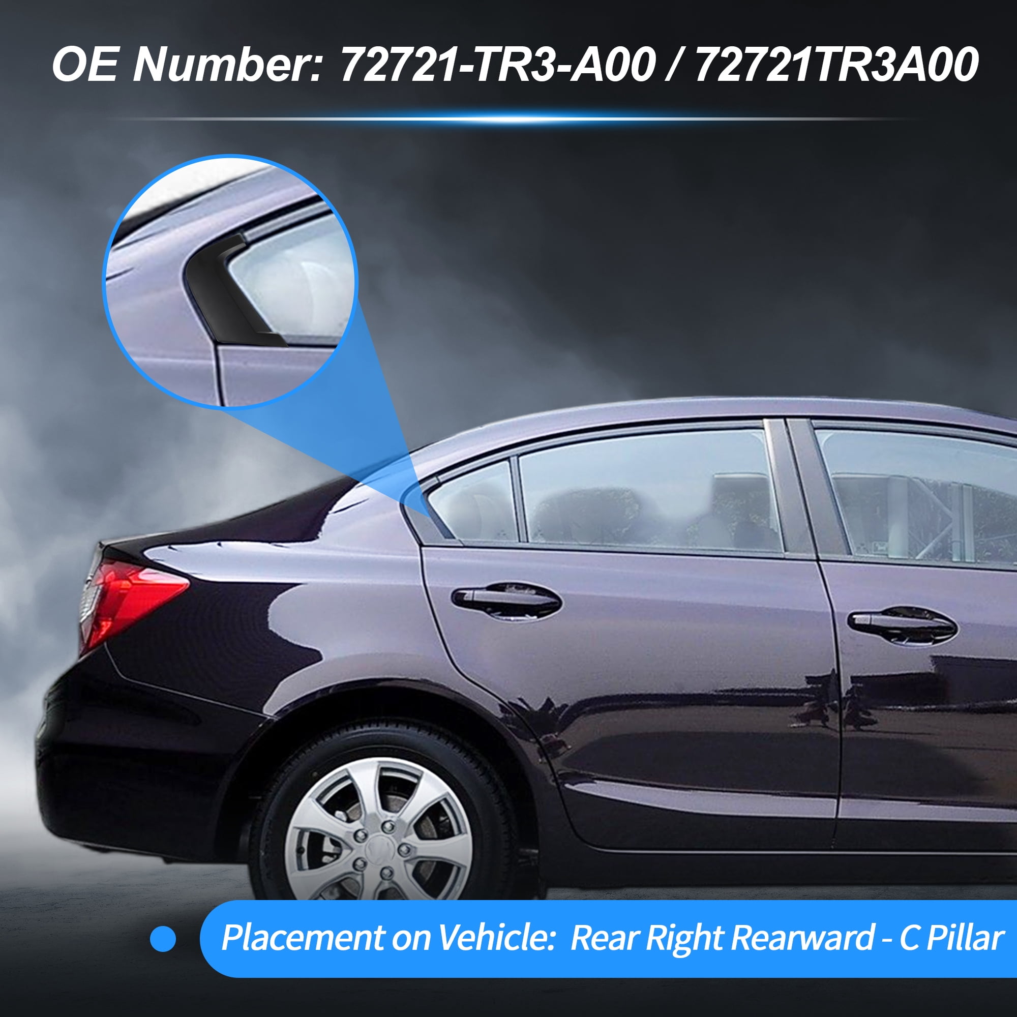 Unique Bargains Rear Left Right C Pillar Mould Trim for Honda Civic 2012-2015 Light Black