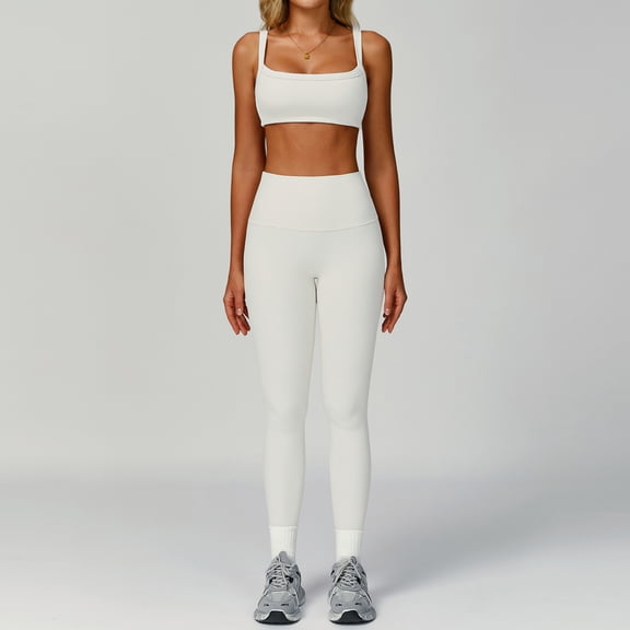 PISONIC Women's Yoga Outfits 2 Piece High Waisted Leggings with Sports Bra Gym Clothes Sets