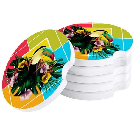 

ZHANZZK Tropical Leaf Flower Toucan Geometry Set of 4 Car Coaster for Drinks Absorbent Ceramic Stone Coasters Cup Mat with Cork Base for Home Kitchen Room Coffee Table Bar Decor