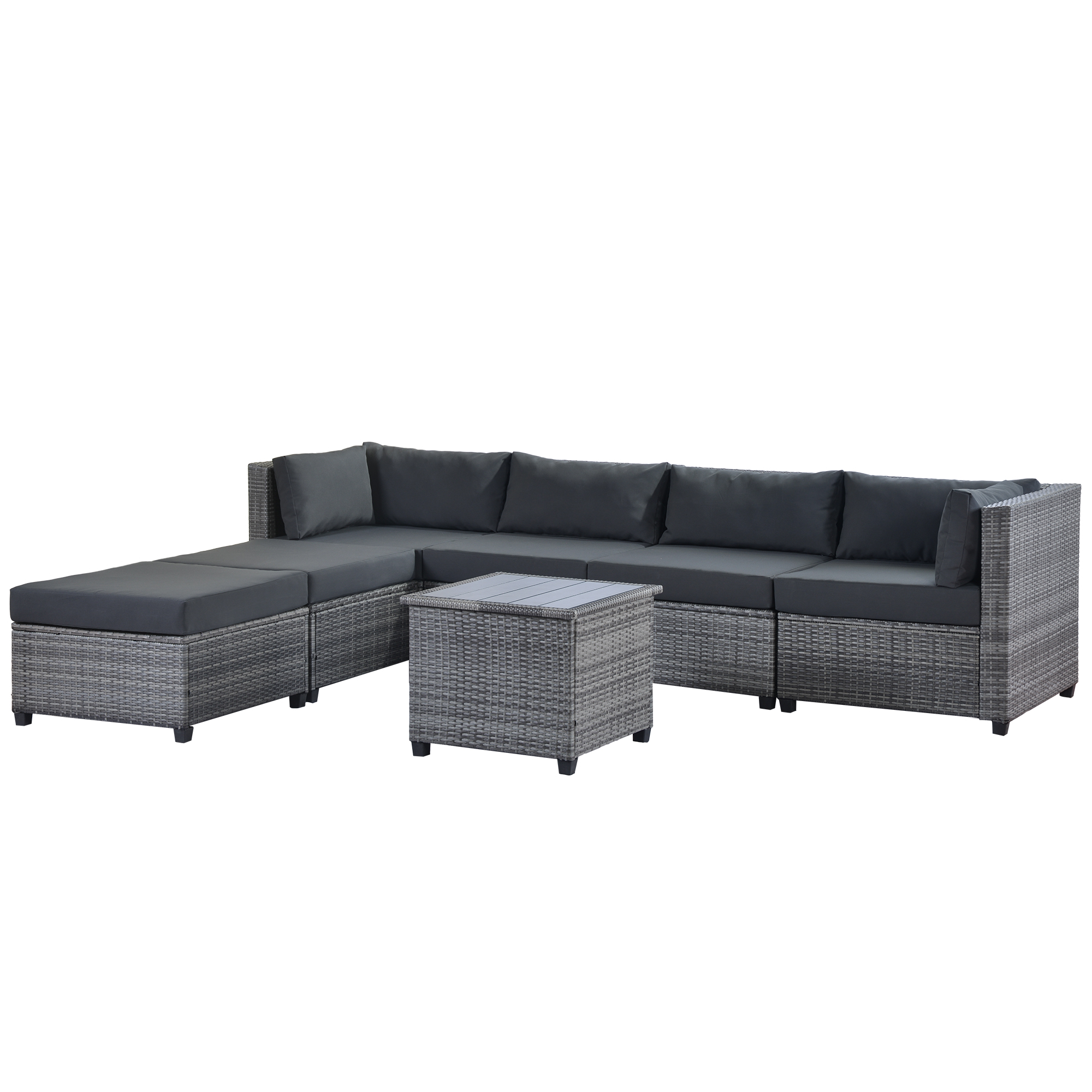 Outdoor Conversation Sets, 7 Piece Patio Furniture Sets with 4 PE Wicker Sofas, 2 Ottoman, Coffee Table, All-Weather Patio Sectional Sofa Set with Gray Cushions for Backyard Porch Garden Pool, LLL33 - image 3 of 8