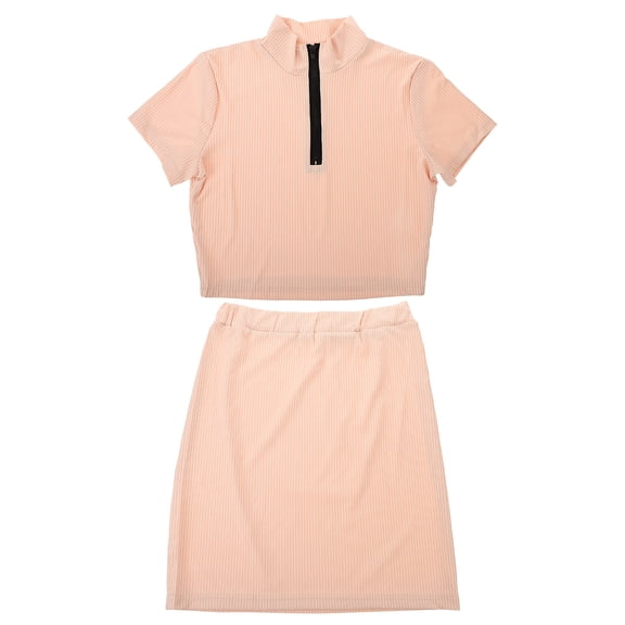 Women's Two-Piece Mini Skirt Set with Elastic Waistband, Polyester Fabric, Stylish and Comfortable Outfit for Adults