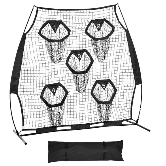 KFFKFF 6 x 6 ft Football Throwing Practice Net, Training Target Net with 5 Pockets, Durable Knotless Design with Straps and Carry Bag, Enhance Quarterback Throwing Precision, Black