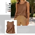 thumbnail image 3 of Summer Cotton Linen Tank Tops Womens Casual Vests Ladies Sleeveless Blouses Round Neck T-Shirts Holiday Vintage Solid Color Top Comfy Oversized Tshirts Size, 3 of 4