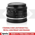 thumbnail image 2 of Opteka 35mm f/1.7 HD MC Manual Focus Prime Lens for Canon EF-M Mount APS-C Digital Cameras, 2 of 11