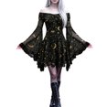 thumbnail image 2 of JFOPQVSM Women Gothic Off The Shoulder Dress Long Bell Sleeve Mesh Short Dresses Halloween Dress-Up, 2 of 8