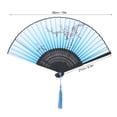 thumbnail image 5 of BIMZUC Japanese Silk Folding Bamboo Hand Fan for Women Summer Cooling Props Decoration, Blue, 5 of 8