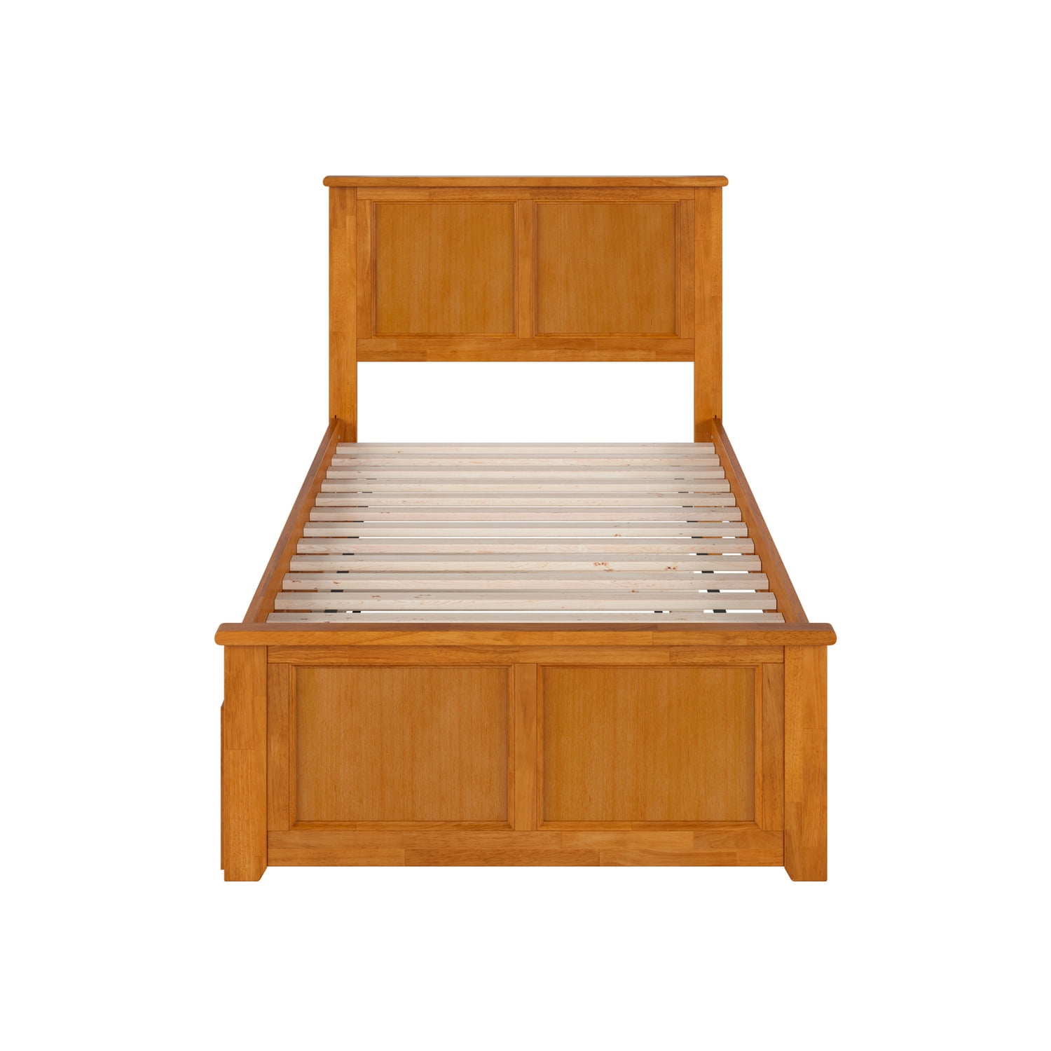 Solid Wood Platform Bed with Trundle - Twin Size Bed Frame, Modern Style, Light Toffee Finish
