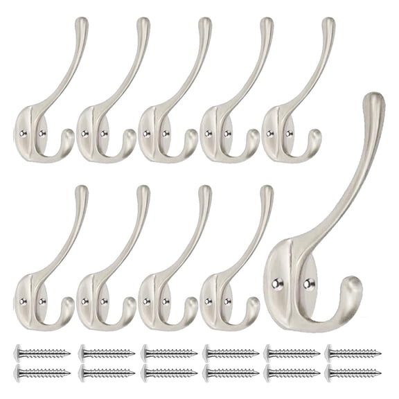LAMIRO Classic White Decorative Dual Hook,Easy Installation Wall Mounted Heavy Duty Coat And Hat Organizer (10 Double Hooks)
