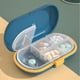 thumbnail image 3 of Caja de almacenamiento de medicamentos de 4 rejillas con cortador de pastillas, organizador semanal de pastillas de ABS para viajes. Azul, 3 of 9