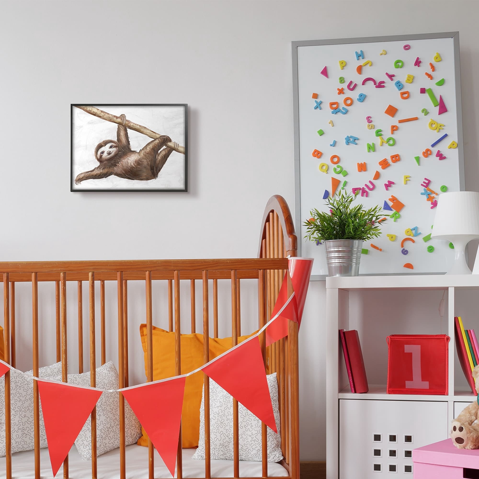 Stupell Industries Jungle Sloth Playing Minimal Tree Branch Gray Framed by Ziwei Li