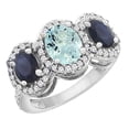 thumbnail image 1 of 10K White Gold Natural Aquamarine & Quality Blue Sapphire 3-stone Mothers Ring Oval Diamond Accent, sz5.5, 1 of 2