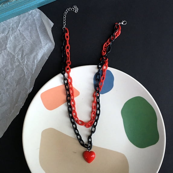 Women Candy Color Heart Pendant Single Double Layer Necklace Party Jewelry Gift