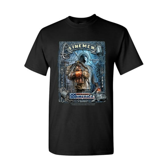 Tee Hunt Linemen Backbone of America T-Shirt Lineworker Collar Work Mens Shirt