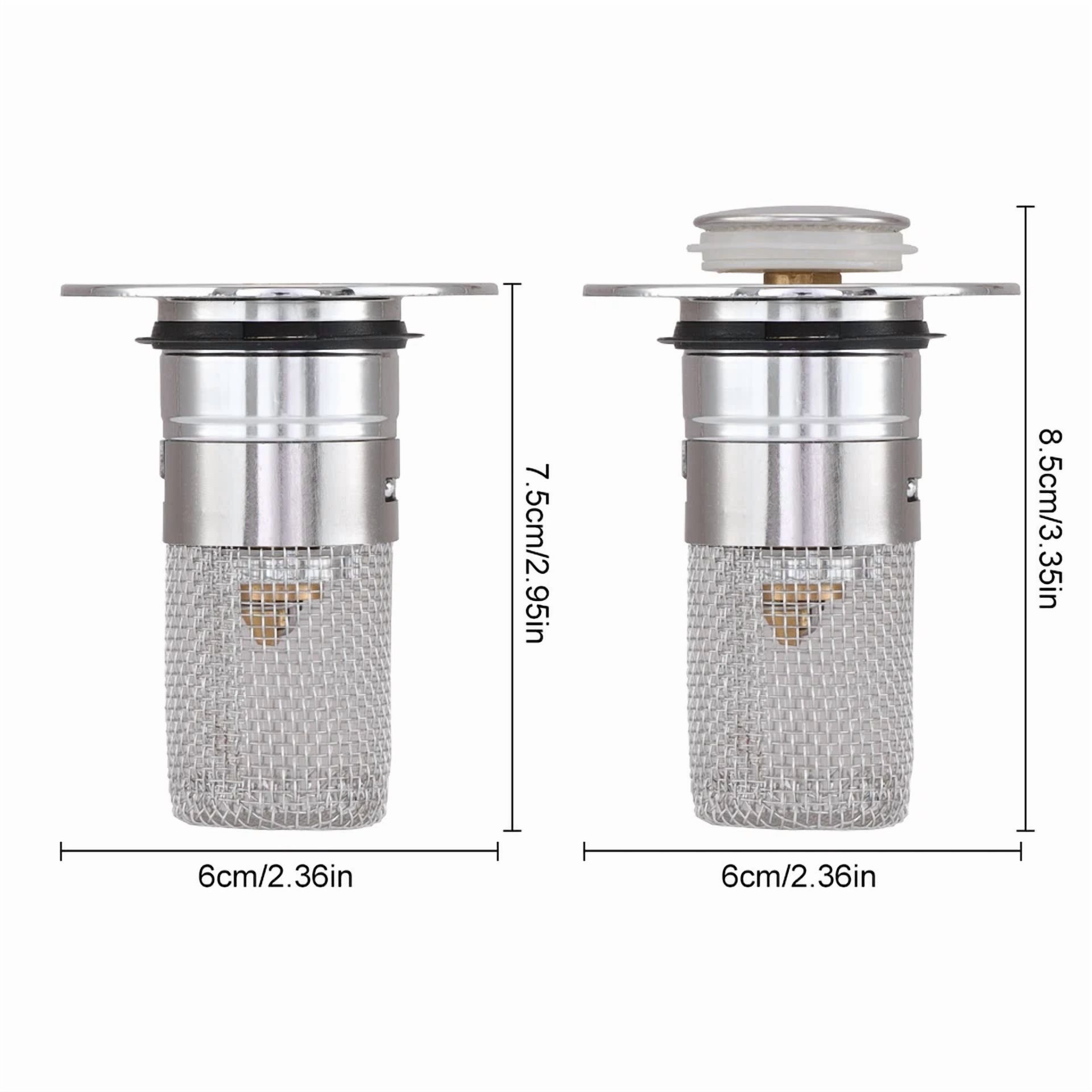 2-Pack Pop Up Bathroom Sink Stopper - Stainless Steel & Brass Hair Catcher - Fits Drains 1.1 To 1.3 Inches