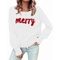 thumbnail image 2 of Christmas Sweaters for Women Casual Loose Scoop Neck Pullover Sweater Letter Merry Printed Ugly Christmas Sweater White Shermie, 2 of 6