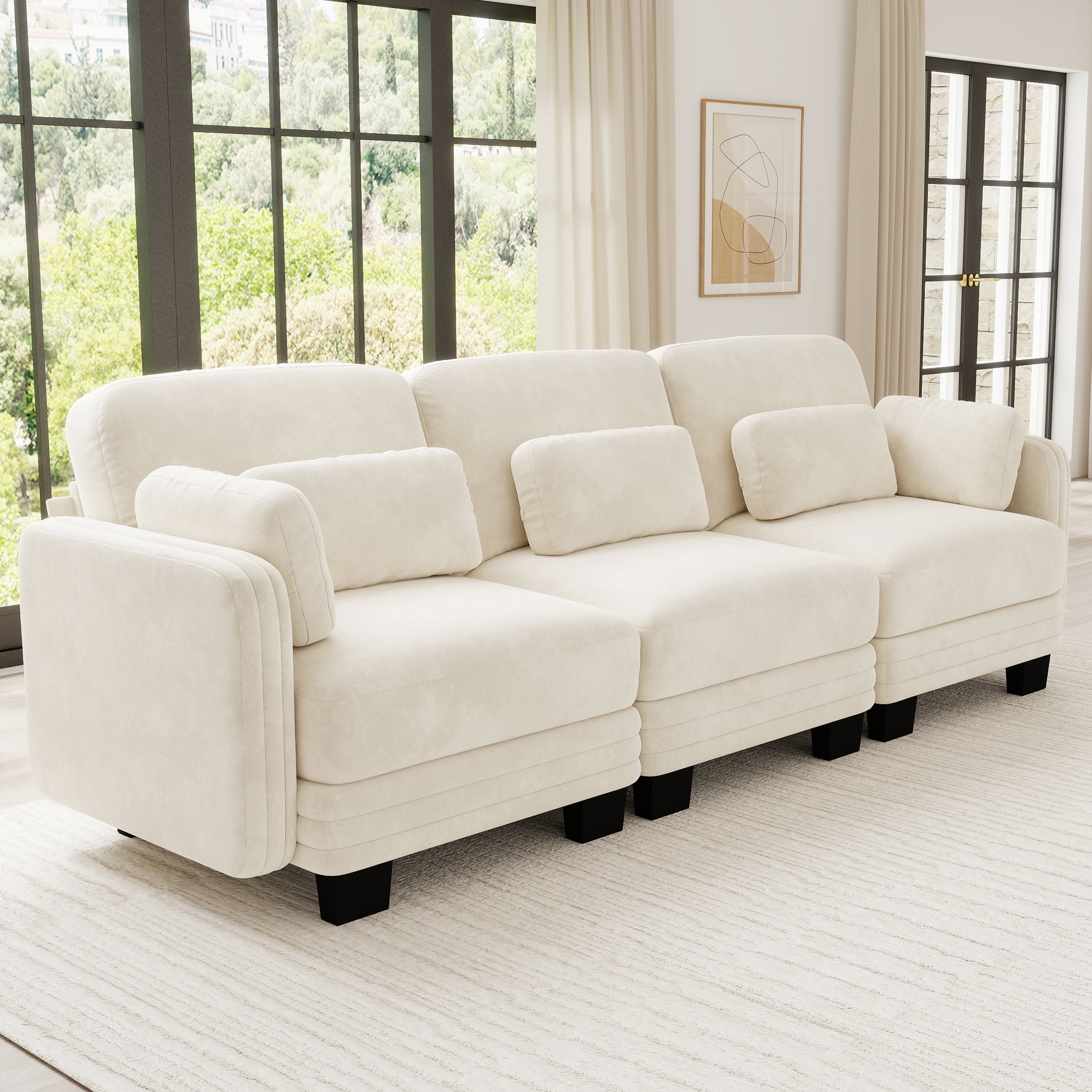 100" Modern Modular 3 Seater Sofa Couch with 5 Pillows
