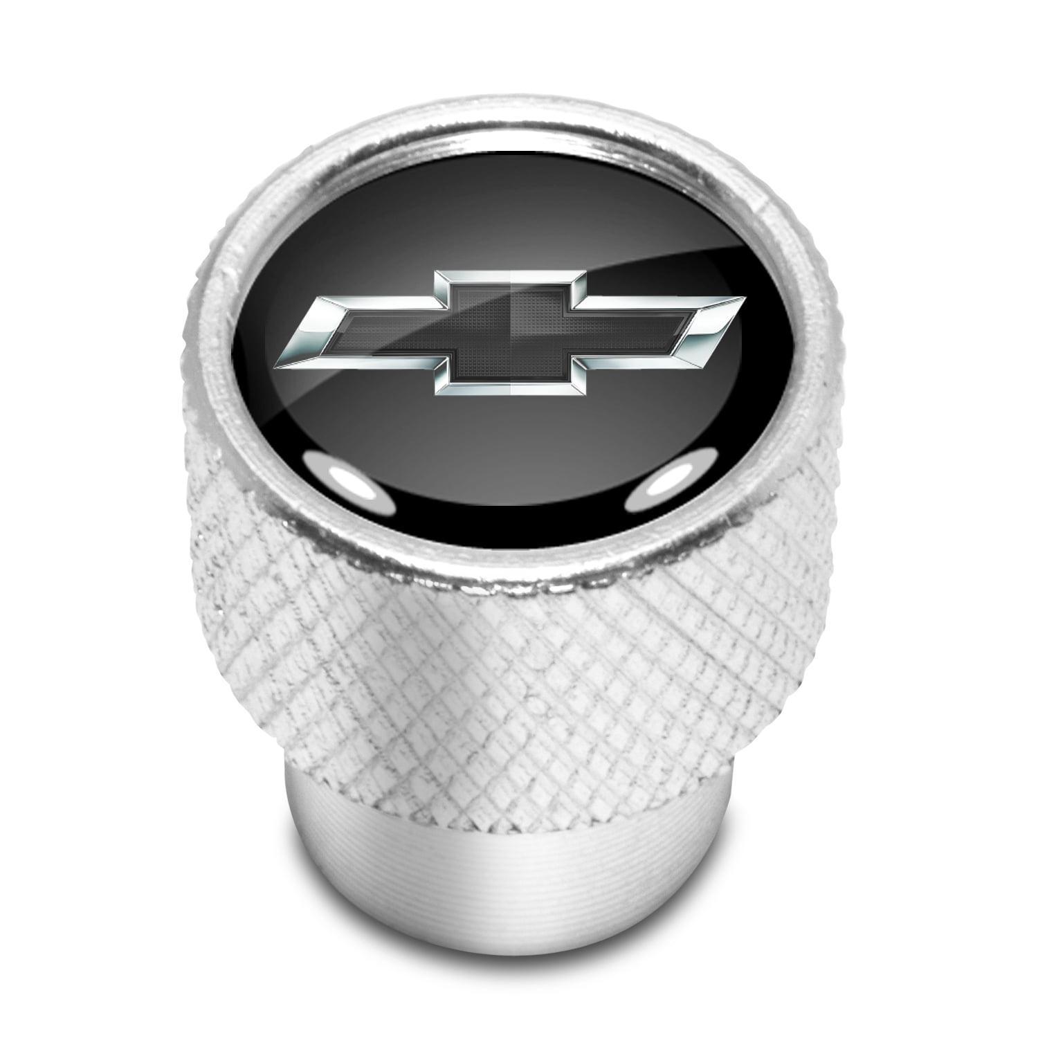 Chevrolet Black Logo in Black on Shining Silver Aluminum Tire Valve Stem Caps