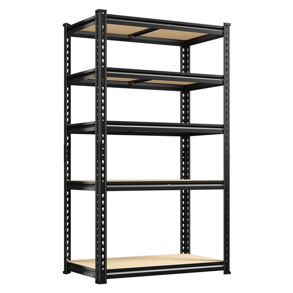 Exenoray 5-Tier Storage Shelving Unit, Adjustable, 2020 lbs Capacity, Heavy Duty Garage Shelves Metal Organizer Utility Rack, 12" D x 28" W x 58.9" H for Kitchen Pantry Basement Laundry, Black