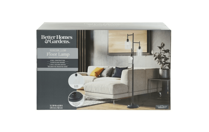 Better Homes & Gardens 63.5 in 3 Light Contemporary Black Floor Lamp Clear Glass