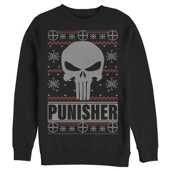 Men's Marvel Ugly Christmas Punisher Logo Sweatshirt Black X Large