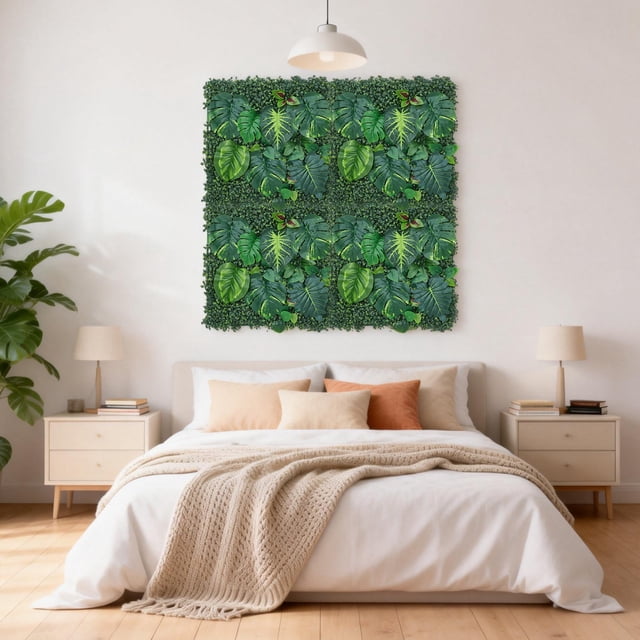 Realistic Artificial Plastic Greenery Wall Panel Set Available in 4,8,12 Pack Sizes, Multi-Layer Vertical Plant Wall with Interlocking Connection for Easy DIY, Multipurpose Wall Decor for Home, Office