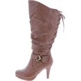 thumbnail image 4 of TOP Moda Bottes à Talons Hauts Lacées à Bout Rond pour Femmes Page-65, Tan, 6, 4 of 4
