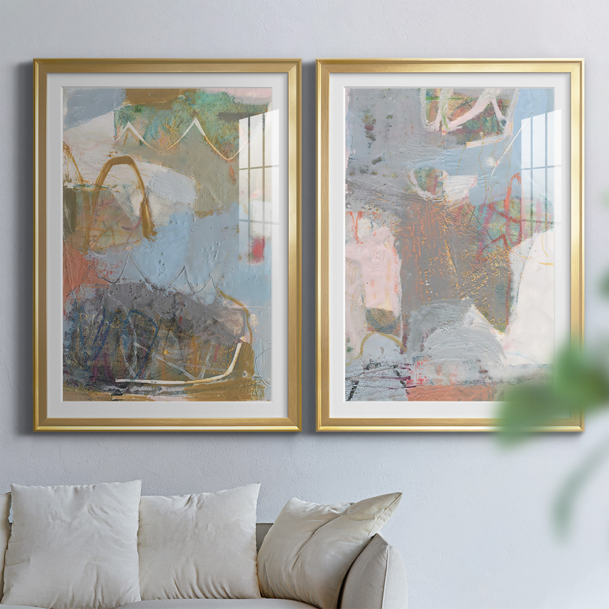 Wexford Home Minim I Premium Framed Print, 30.5" x 42.5" - Ready to Hang, Gold (Set of 2)