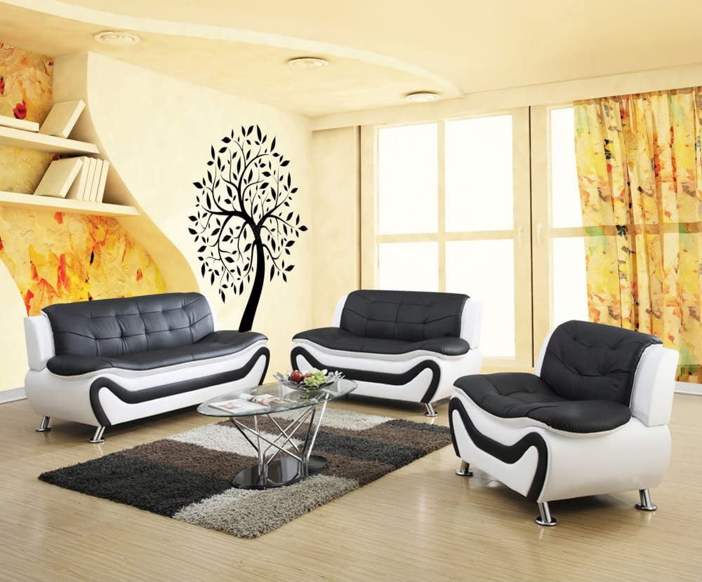 MHF-Black White Leather 3PC Sofa Set Contemporary Living (FREE SHIPPING