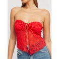 thumbnail image 3 of Gupgi Women Lace Tube Top Off Shoulder Sleeveless Backless Bandeau TopSee Through Front Split Ruched Tie Up Crop Tops, 3 of 7