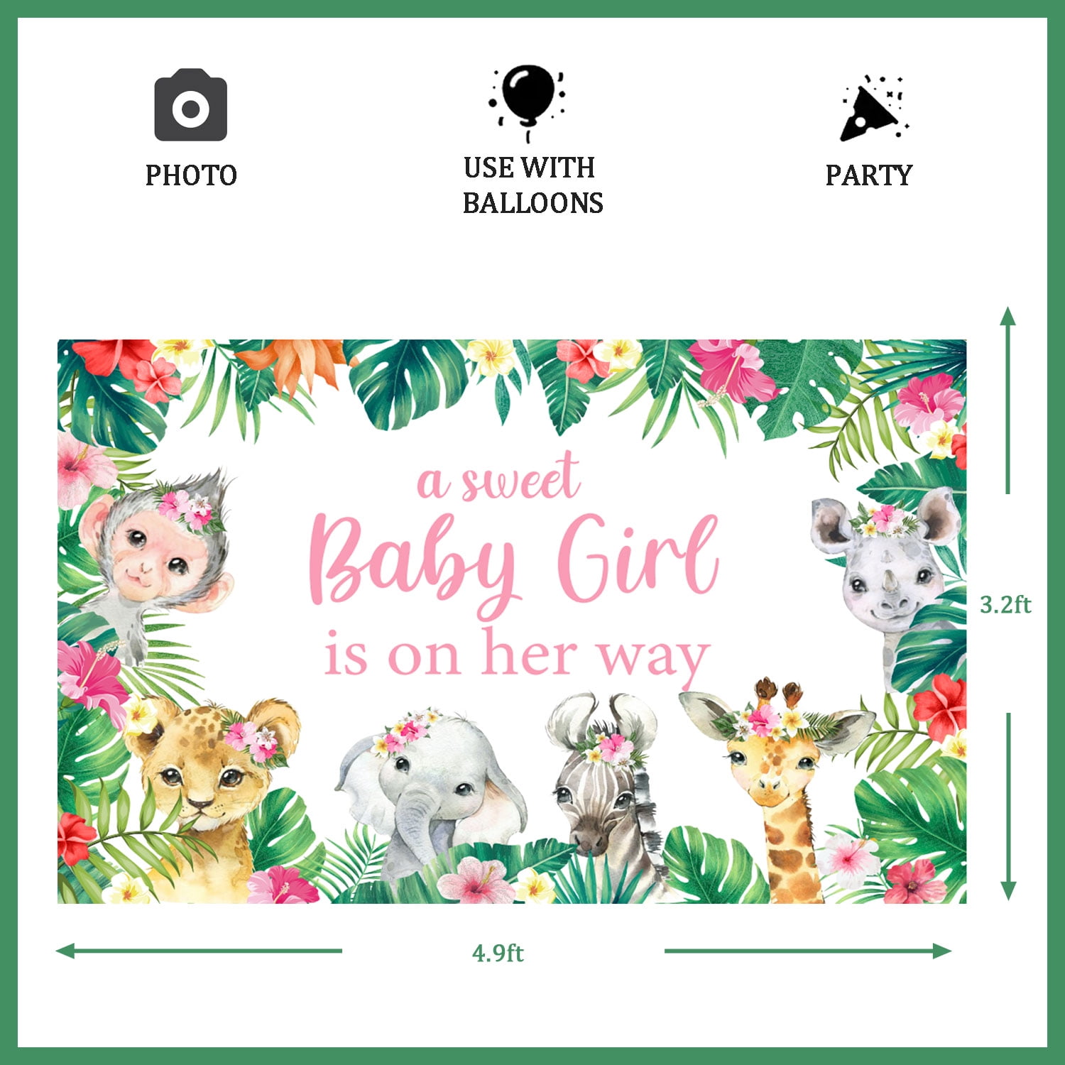Jungle Safari Baby Shower Backdrop for Girl, A Sweet Baby Girl is On His Way Jungle Safari Backdrop Banner for Forest Creature Baby Shower Decor Photography Background Birthday Boy Party Supplies