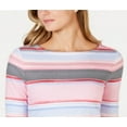 thumbnail image 2 of Charter Club Women's Pima Cotton Button Shoulder Stripe Top Pink Size X-Large, 2 of 3