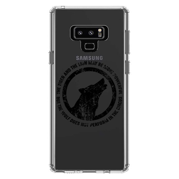 DistinctInk Clear Shockproof Hybrid Case for Samsung Galaxy Note 9 - TPU Bumper Acrylic Back Tempered Glass Screen Protector - Lion & Tiger Powerful, Wolf Not in Circus