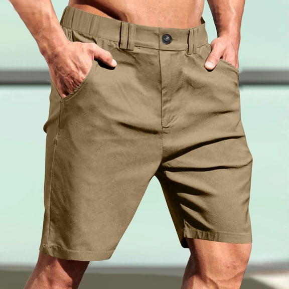 Mens Shorts Golf Button Elastic Waist 9 Inch Casual Loose Flat Front Travel Work Cargo Shorts with Pockets