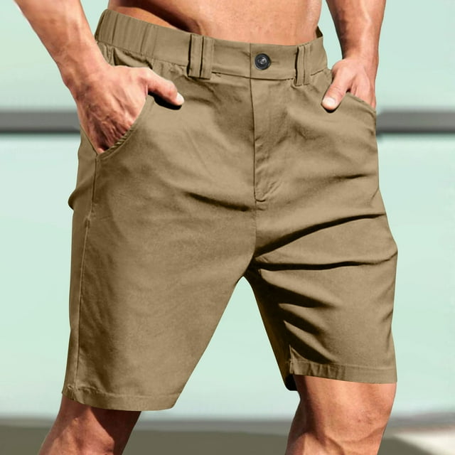 Mens Shorts Golf Button Elastic Waist 9 Inch Casual Loose Flat Front Travel Work Cargo Shorts with Pockets