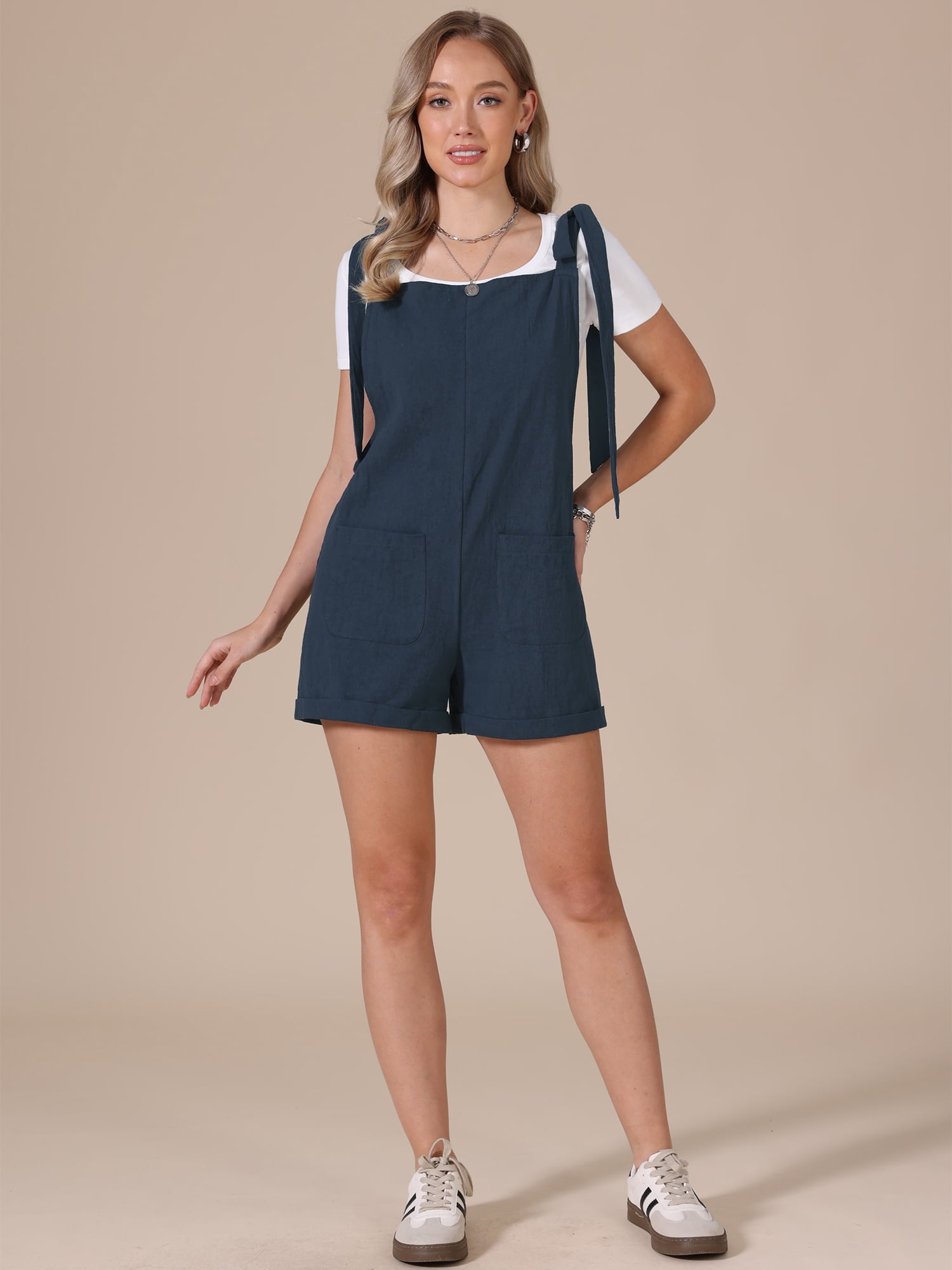 DARING DIVA Women's Tie Strap Casual Sleeveless Romper Medium Navy Blue