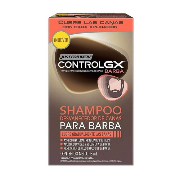 Shampoo desvanecedor gradual de canas Just for men Control GX barba y bigote cualquier tono de barba 118 ml