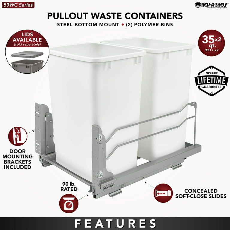 Double 35 Quart Trash Pullout Soft Close Glides - All Cabinet Parts