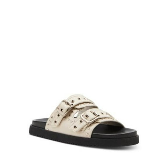 STEVE MADDEN Womens Ivory Grommets Contoured Footbed Studded Melanie Open Toe Platform Buckle Leather Sandals Shoes 8.5 M