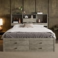 thumbnail image 3 of Queen Size Platform Bed with Storage Headboard, Gray Bed Frame with 8 Drawers, Solid Wood No Box Spring Needed, Gray, 3 of 8