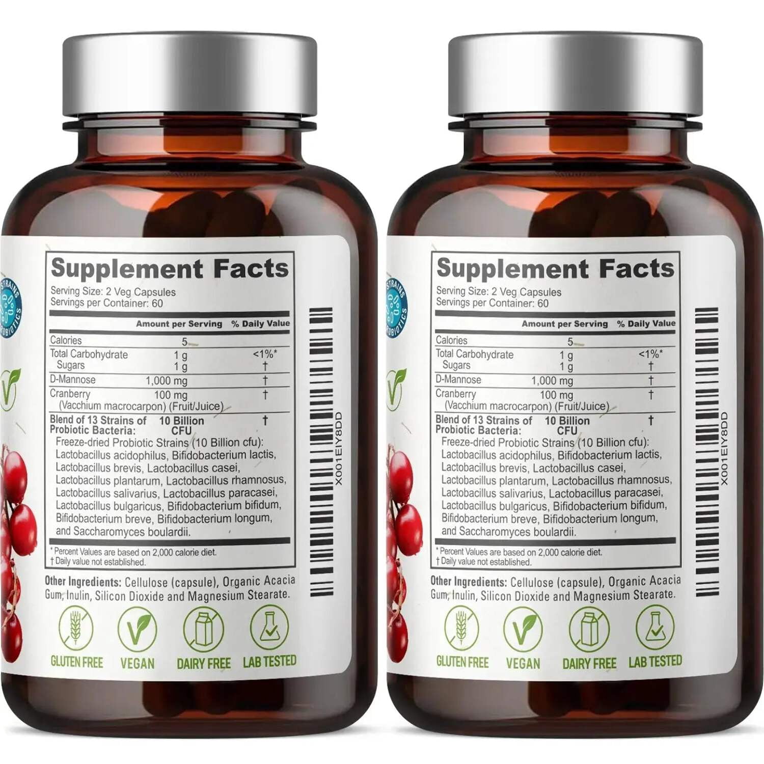 Biophix D-Mannose with Cranberry & Probiotics 1000mg - 120 Vcaps 2 Pack for Urinary Tract Health