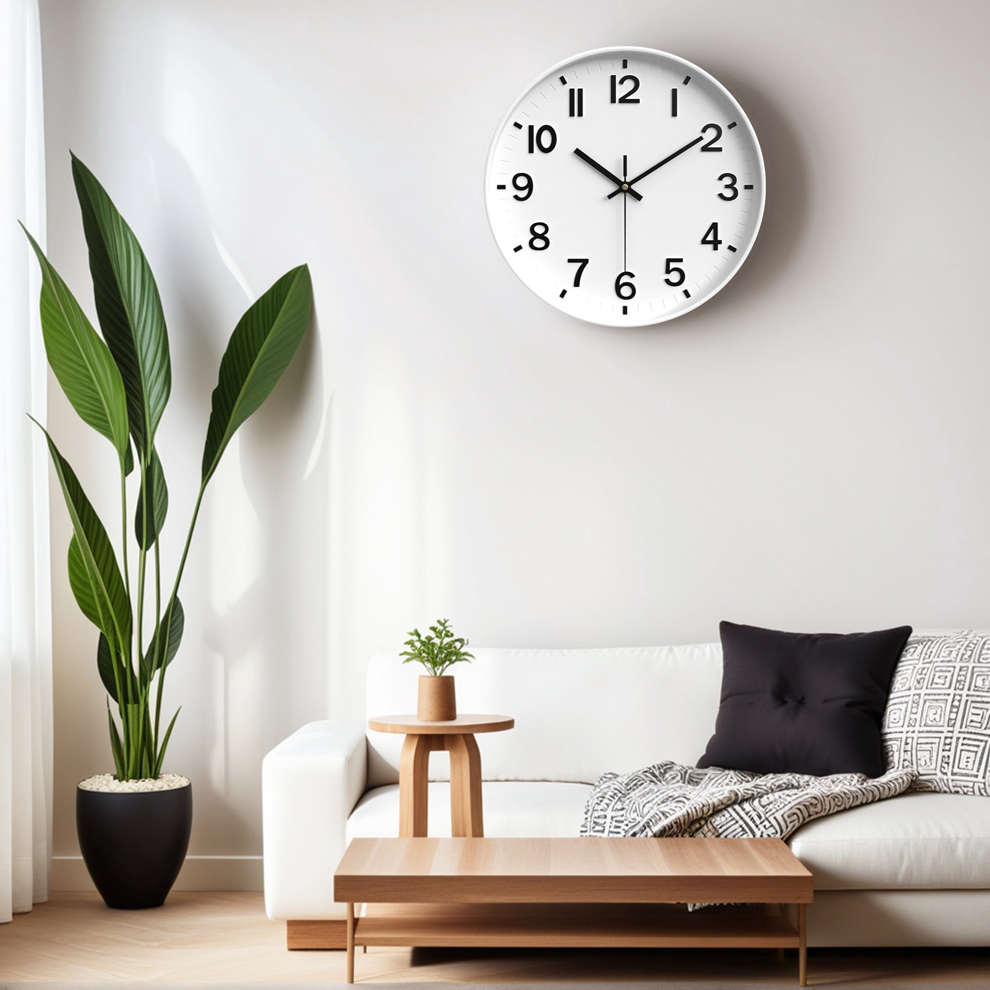 REGALWOVEN Simple Wall Clock, Big Arabic Numerals, Silent Non-Ticking Modern Battery Operated, Classic Decorative for Home White 12 x 12 x 1.6 Inch